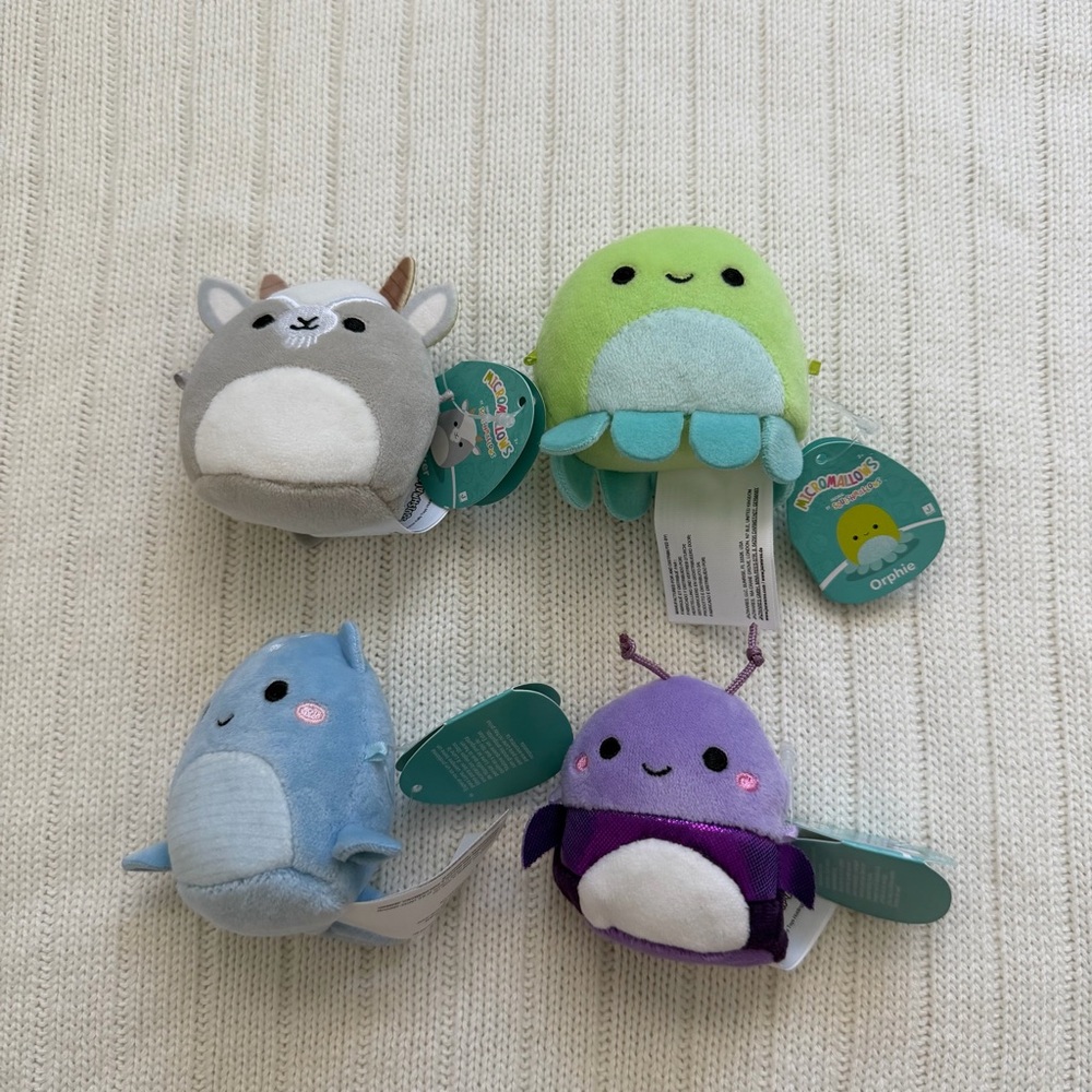 Micromallows Axel Beetle, Lune Loch Ness, Floyd, Orphie Octopus, Walker Goat